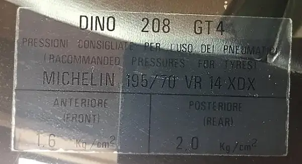 Click to enlarge Ferrari 208 GT4 Window Sticker (195/70 R14 Tyres)